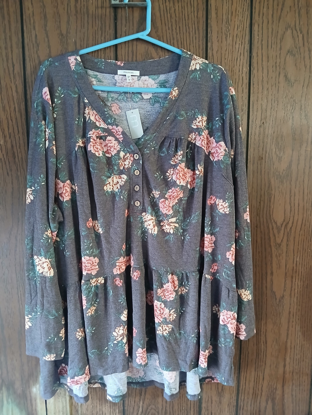 Maurices Plus Size Floral Tunic Top Size 3x - Pink on Charcoal